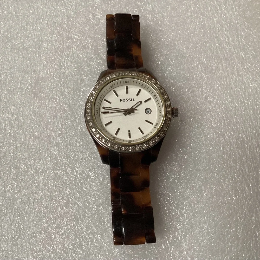 Fossil Stella Mini Faux Tortoise Plastic Bracelet Women’s Watch ES2680